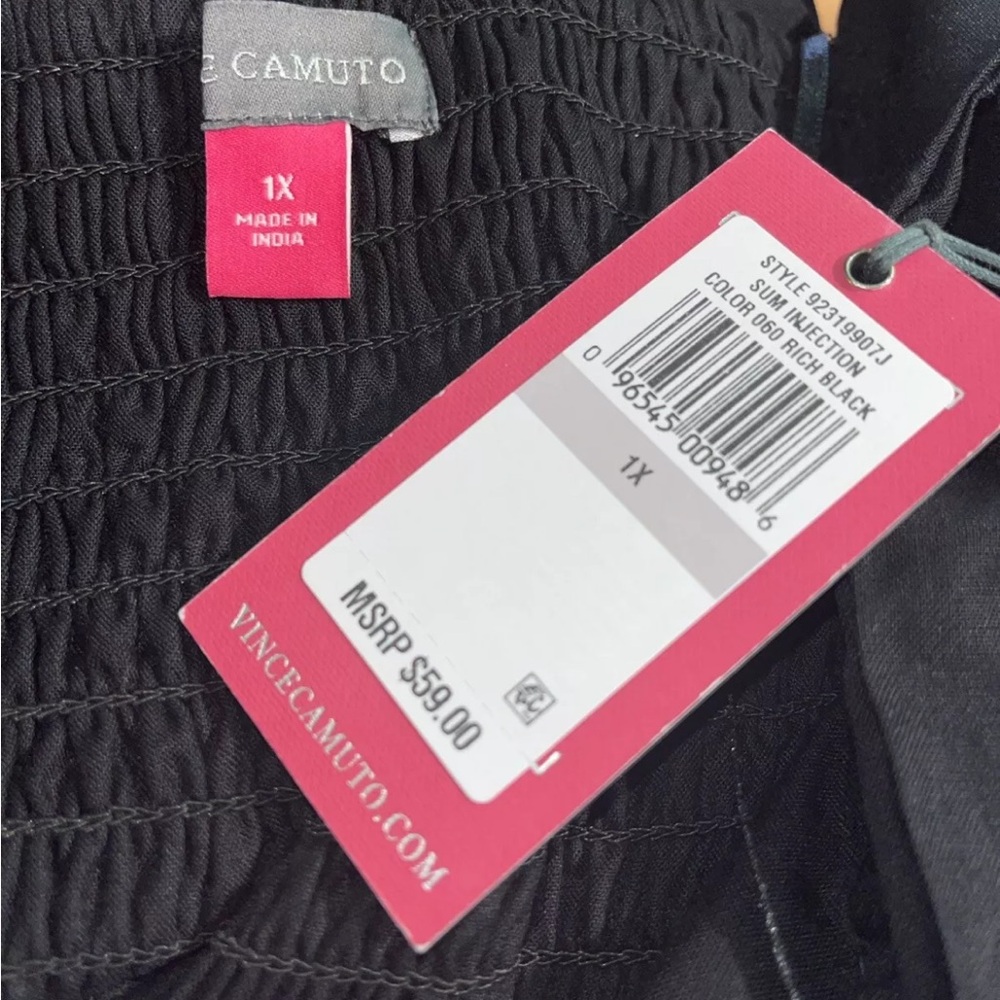 Vince Camuto Smocked Back Challis Tiered Maxi Dress - Black  Plus Size 1X New - Picture 15 of 15